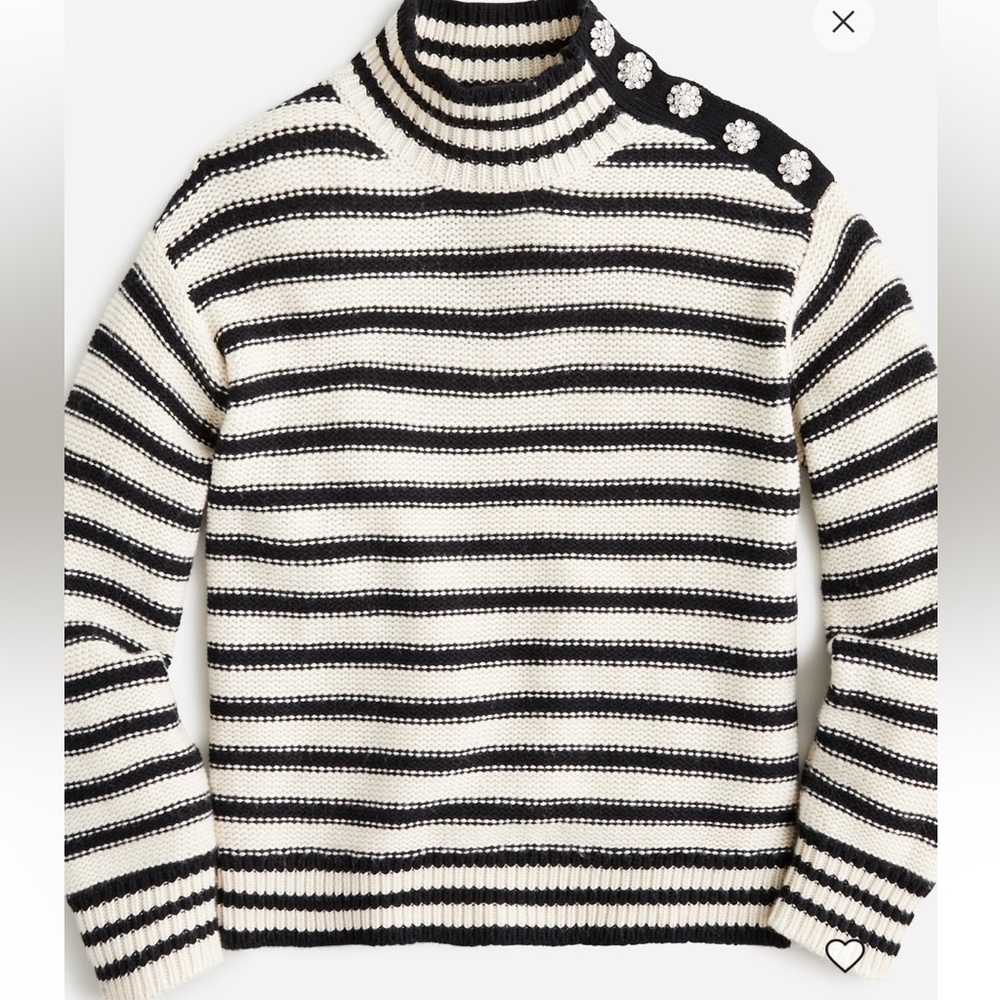 Jcrew//Cable-knit mockneck pullover in stripe with jewel buttons